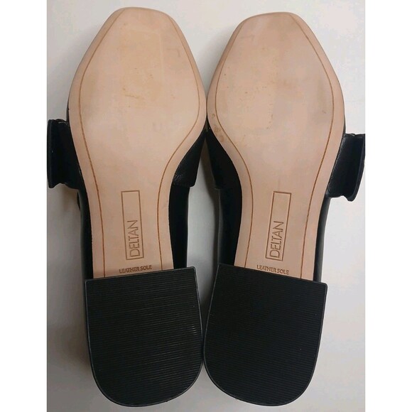 Deltan Sz 7 Veronica Black Leather Metal Buckle Flared Block Heel Pumps - Picture 10 of 16